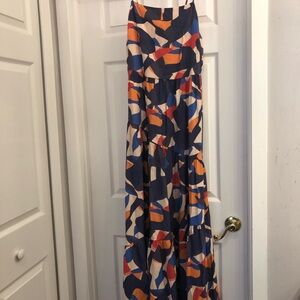 Nine West Blue and Orange Tiered Maxi Skirt Resort Wear